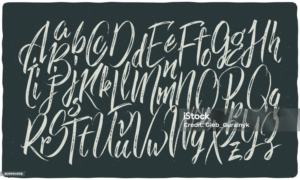 Hand drawn calligraphic font made with dry brush textured effect Typescript stock vector