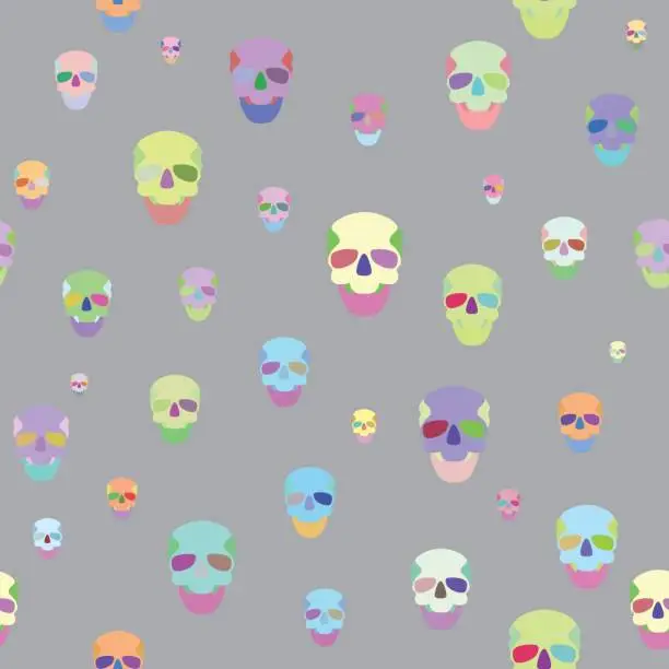 Vector illustration of Seamless with Motley Skulls