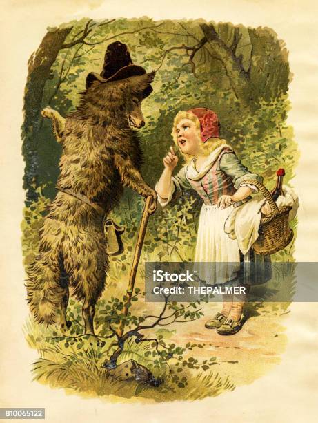 Little Red Ridding Hood Fairy Tales 1863 Stock Illustration - Download Image Now - Little Red Riding Hood, Wolf, Brothers Grimm - Authors