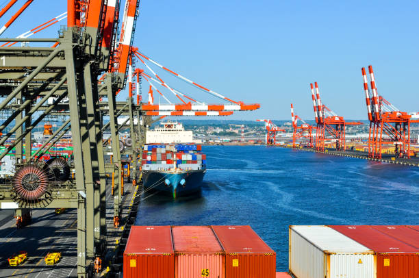 istock Container ship in port at container terminal. Ships of container ships stand in terminal of port on loading, unloading container 810067112