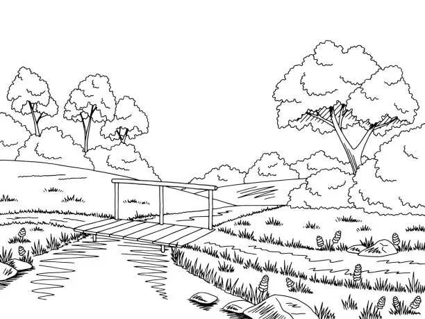 Vector illustration of Bridge road graphic black white landscape sketch illustration vector