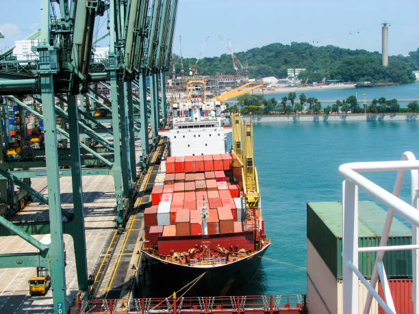 istock Container ship in port at container terminal. Ships of container ships stand in terminal of port on loading, unloading container 810071958