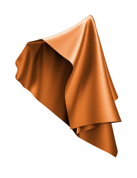 istock 3d render, abstract flying cloth, orange copper drapery, textile isolated on white background 810081572
