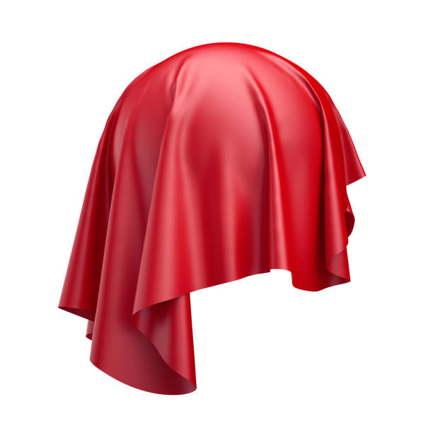 istock 3d render, digital illustration, abstract folded cloth, soaring fabric, unveil, spherical red curtain, textile cover, isolated on white background 810081786