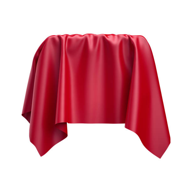 istock 3d render, digital illustration, abstract folded cloth, soaring fabric, unveil, spherical red curtain, textile cover, isolated on white background 810082188