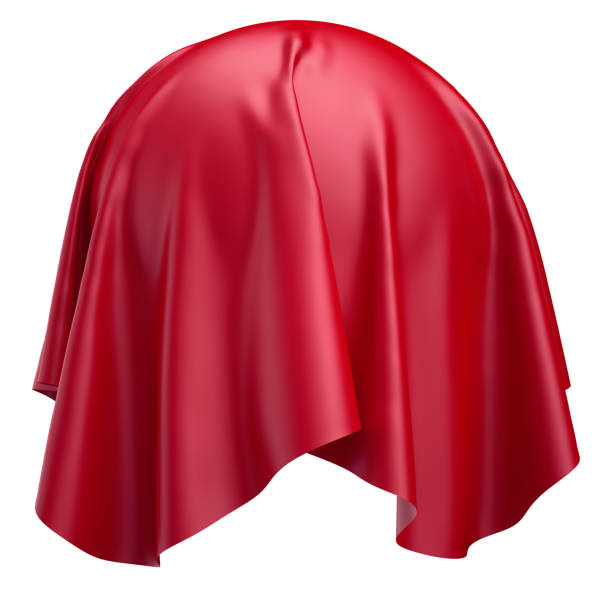 istock 3d render, digital illustration, abstract folded cloth, soaring fabric, unveil, spherical red curtain, textile cover, isolated on white background 810082274