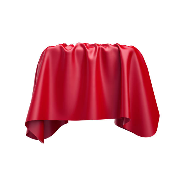 istock 3d render, digital illustration, abstract folded cloth, soaring fabric, unveil, spherical red curtain, textile cover, isolated on white background 810082308