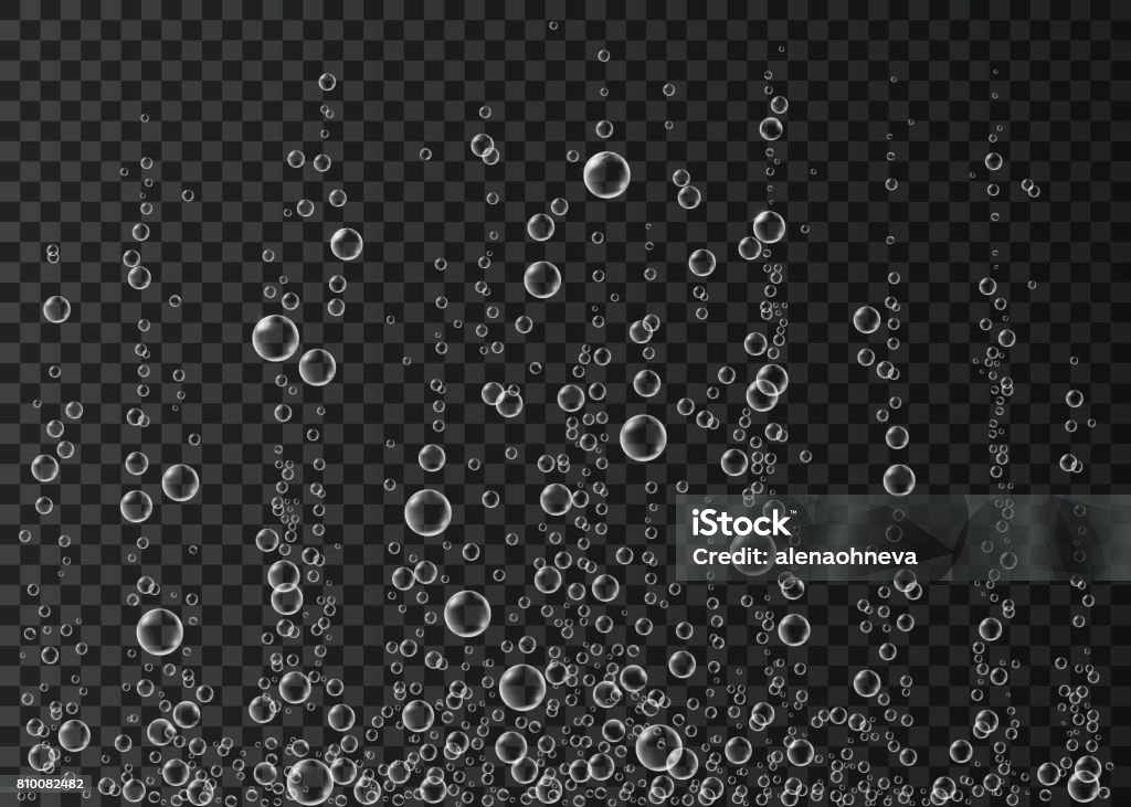 Underwater fizzing air bubbles on transparent  background. Underwater fizzing air bubbles on transparent  background. Fizzy sparkles in water, sea, aquarium, ocean. Liquid texture. Undersea vector illustration. Aquarium stock vector