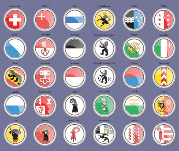 Cantons of Switzerland Flags. Set of icons. Cantons of Switzerland Flags. heldenplatz stock illustrations