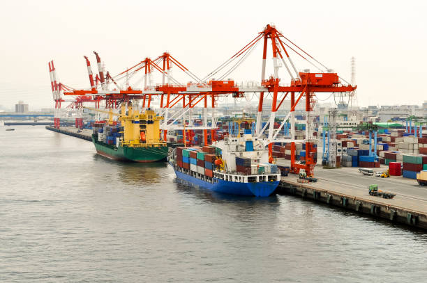 istock Container ship in port at container terminal. Ships of container ships stand in terminal of port on loading, unloading container 810089954