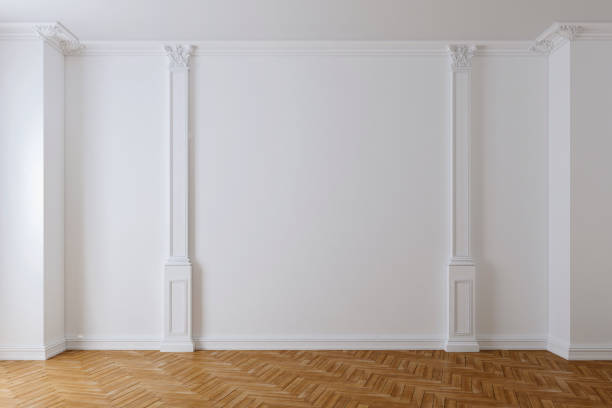 istock 3d white interior with wooden floor 810105282