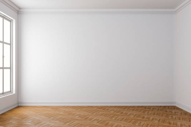 istock 3d white interior with wooden floor 810107870