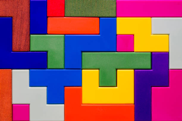 istock Background with different colorful shapes wooden blocks . 810110902