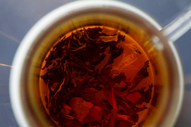 istock A cup of tea with marbles. Top view. 810111046