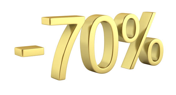 istock Gold text 70 percent off on white background without shadow 3D render 810113552