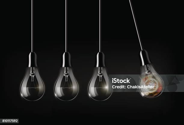 Glowing Light Bulb Turned Off Light Bulbs Perpetual Motion Concept Stock Illustration - Download Image Now