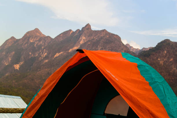 istock Camping tent on top of mountain 810144816