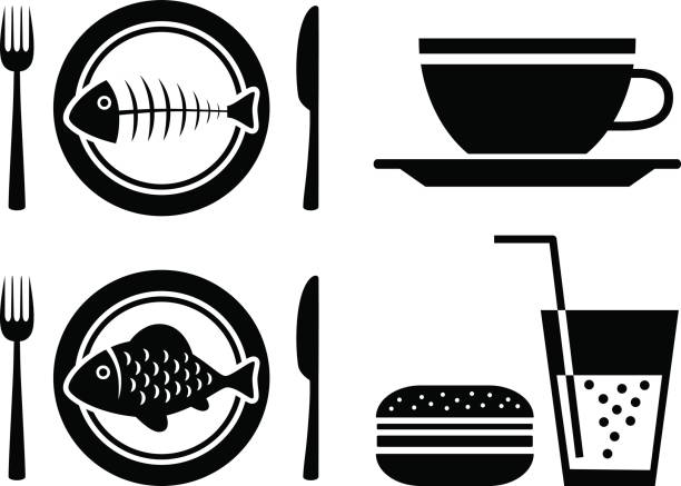 Food and drink vector icons Food and drink vector icons on white background fish fry icon stock illustrations