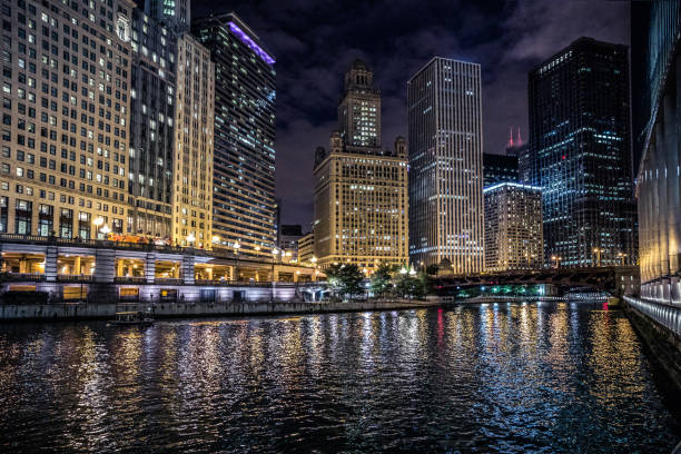 istock Chicago downtown buildings at night 810147602