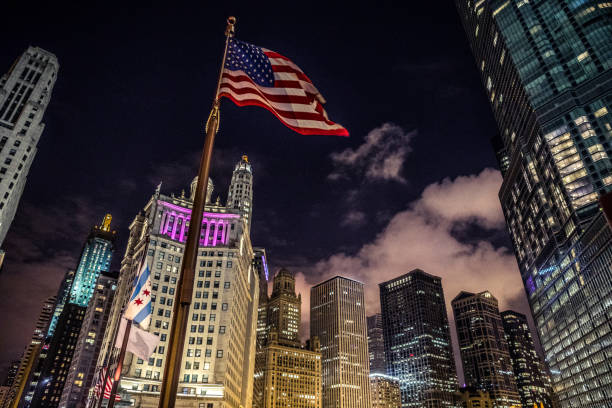 istock Chicago downtown buildings at night 810147654
