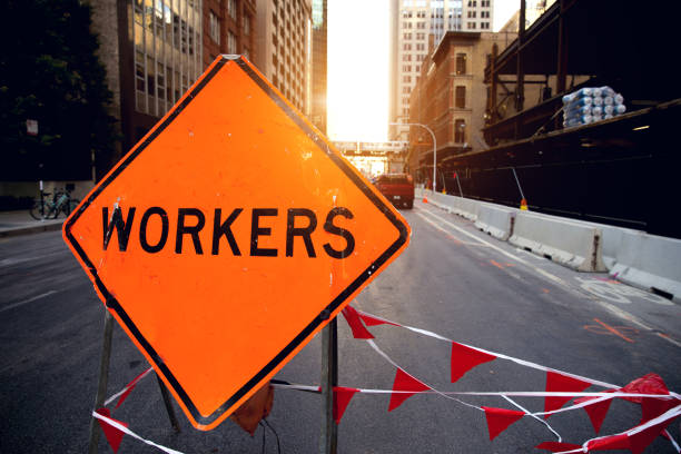 istock Road work on the streets in USA 810147838