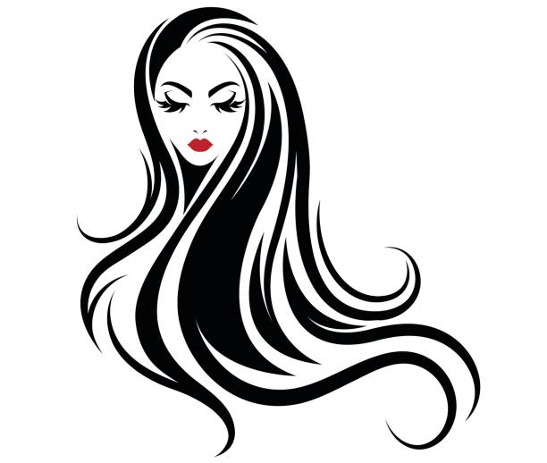 여자 긴 머리 스타일 아이콘, 흰색 바탕에 아이콘 여성 - 긴 일러스트 stock illustrations
