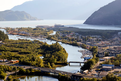 View of the Squamish River in Squamish, British Columbia, Canada.
