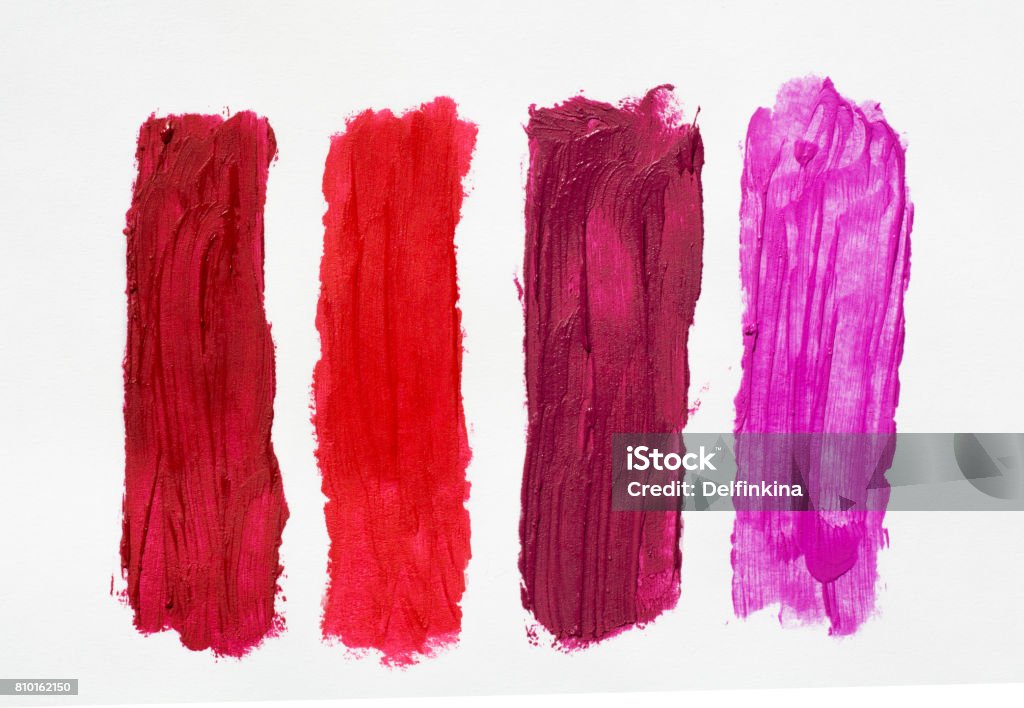 Four different shades of lipstick Aging Process Stock Photo