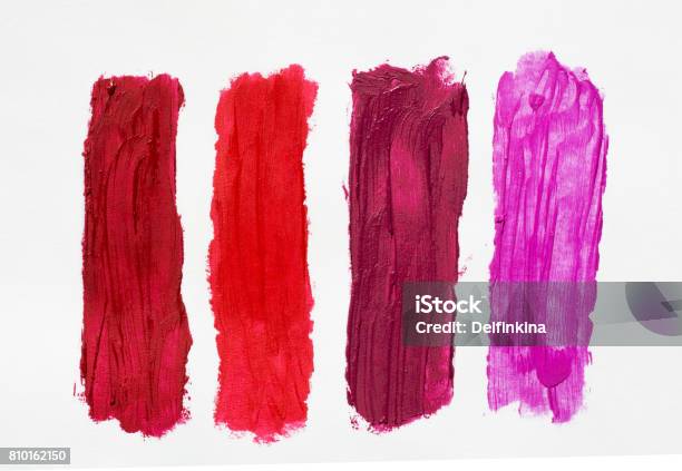 Four Different Shades Of Lipstick Stock Photo - Download Image Now - Aging Process, Art, Beauty