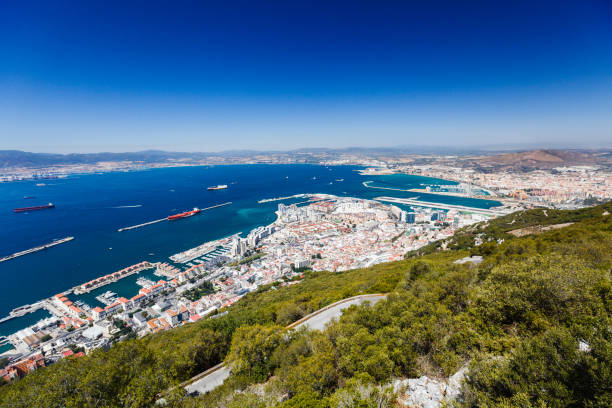 istock bay and docks from the rock of Gibraltar 810162370