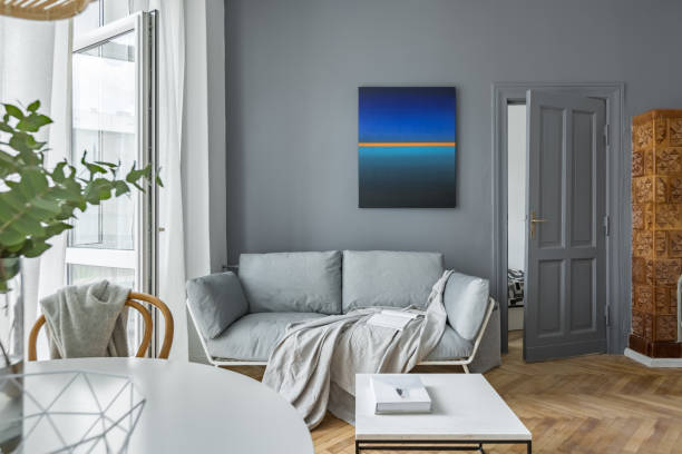 istock Scandinavian style, gray living room 810162518