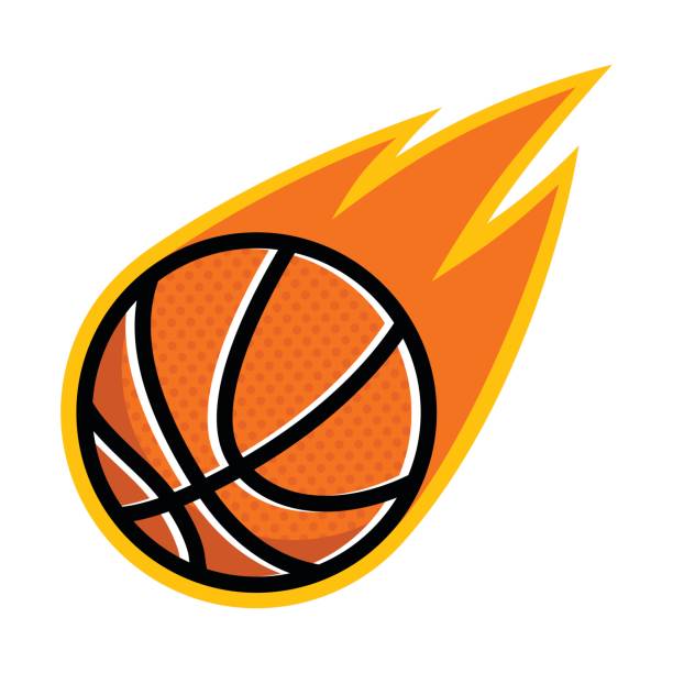 illustrazioni stock, clip art, cartoni animati e icone di tendenza di icona volante della coda di fuoco della cometa sportiva da basket - target sport flash