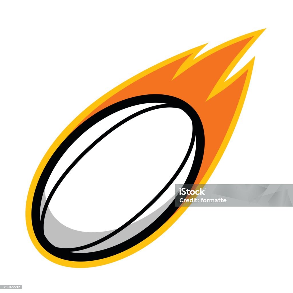 Rugby desporto futebol couro cometa fogo cauda voador ícone - Vetor de Bola de Rúgbi royalty-free