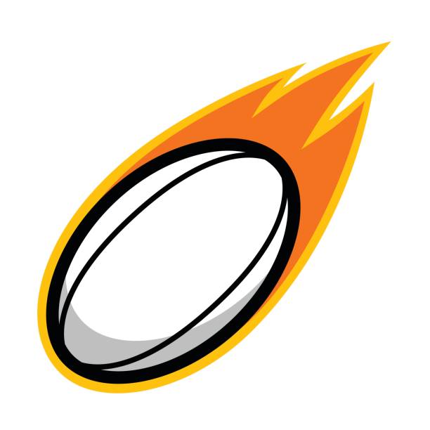Rugby sport football leather comet fire tail flying icon Hot sport ball comet fire tail flying vector icon symbol badge concept rugby stock illustrations