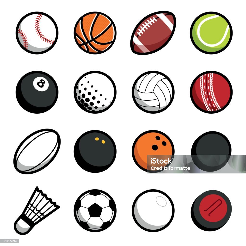 Balles de sport jeu de jeu d’icônes objets isolés sur fond blanc - clipart vectoriel de Sport libre de droits