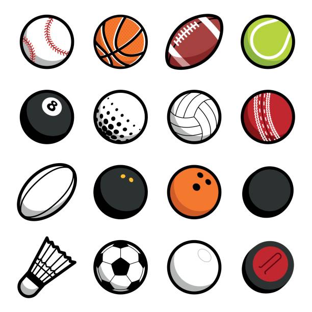 stockillustraties, clipart, cartoons en iconen met speel sport ballen pictogram set geïsoleerde objecten op witte achtergrond - voetbal bal illustraties