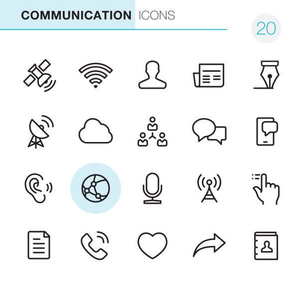 kommunikation - pixel perfect icons - wireless technology transfer image cloud symbol stock-grafiken, -clipart, -cartoons und -symbole