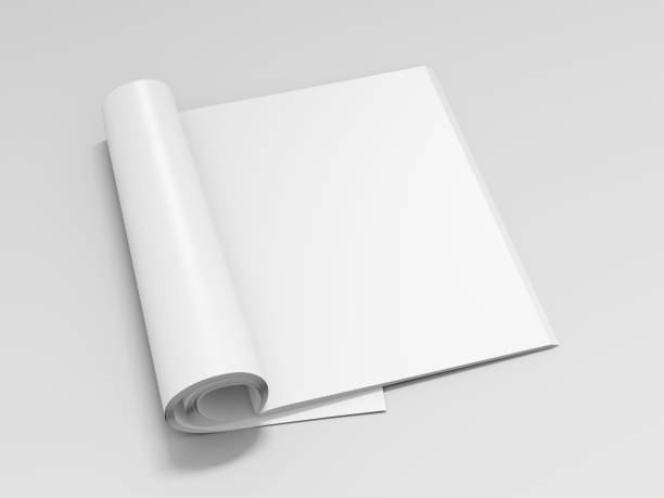 Blank white magazine pages isolated Blank white magazine pages with glossy paper isolated on white background include clipping path around magazine. 3d illustration rolled up magazine stock pictures, royalty-free photos & images