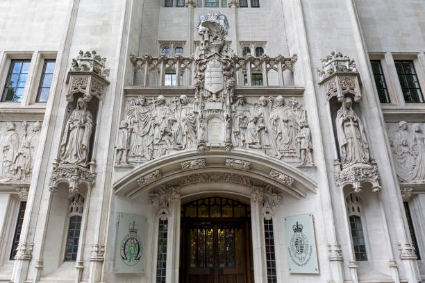 Main entrance of the Supreme Court in London stock photo