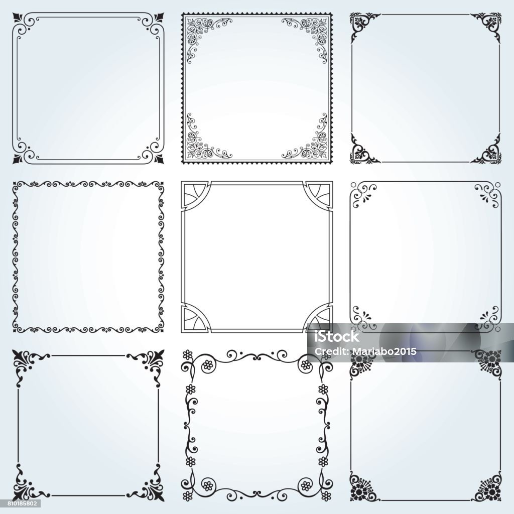 Decoratieve Kaders En Randen Plein Instellen 2 Vector Stockvectorkunst En Meer Beelden Van Bladmotief - Istock