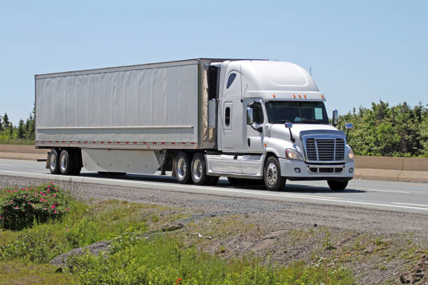 istock Semi Truck Travelling The Highway 810195476