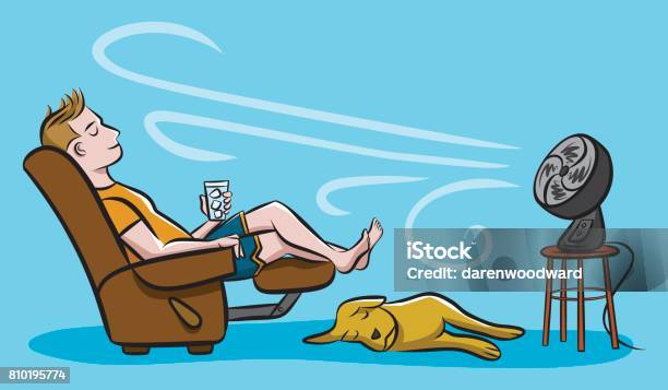 Chilling Out Stock Illustration - Download Image Now - Reclining Chair,  Electric Fan, Men - iStock