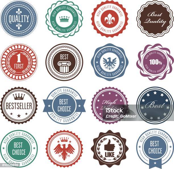 Ilustración de Emblemas Distintivos Y Sellos Premio Sellos Diseños y más Vectores Libres de Derechos de Logotipo