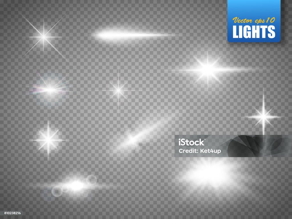 Brillant effet de lumières, flare, explosion et étoiles. Effet spécial isolé - clipart vectoriel de Équipement d'éclairage libre de droits