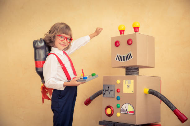 istock Young businessman with robot 810243126