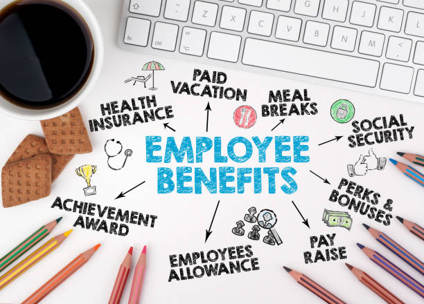 istock Employee Benefits Concept. Computer keyboard, pencils and coffee with cookies on the table 810256354