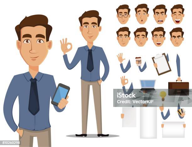 Business Man Cartoon Character Creation Set Young Handsome Smiling Businessman In Office Style Clothes Build Your Personal Design Stock Vector Stock Illustration - Download Image Now