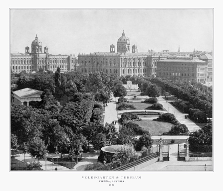 Antique Austria Photograph: Volksgarten and Theseum, Vienna, Austria, 1893. Source: Original edition from my own archives. Copyright has expired on this artwork. Digitally restored.
