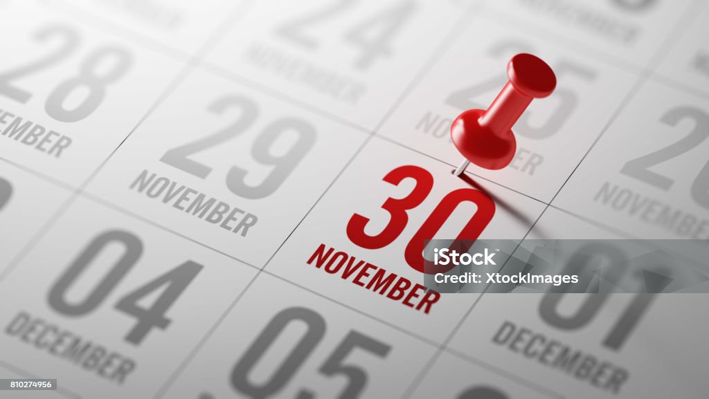 Calendar Concept November 30 written on a calendar to remind you an important appointment. November Stock Photo