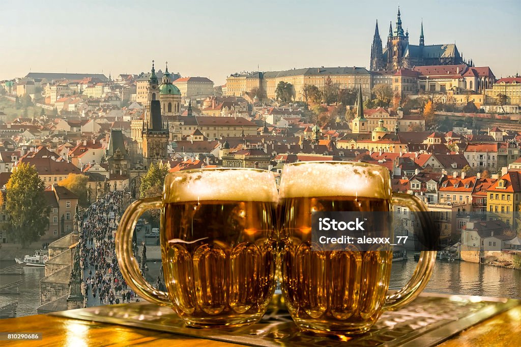 Beer Glass of beer on the bar Czech Republic Stock Photo